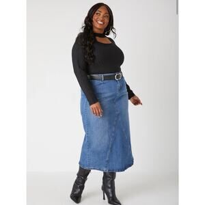 Ashley Stewart Seam Detailed Denim Midaxi Skirt 16